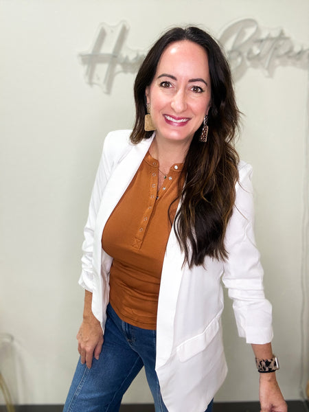 White Blazer Ruched Sleeves