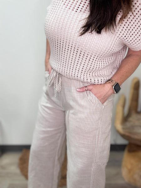 Cropped Linen Striped Pant
