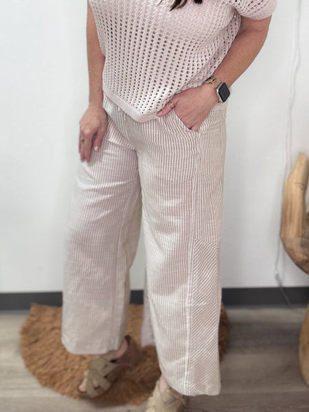 Cropped Linen Striped Pant