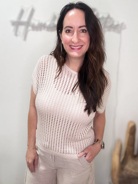 Khaki Crochet Knit Top