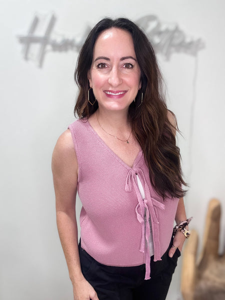 Dusty Rose Crochet Tie Vest