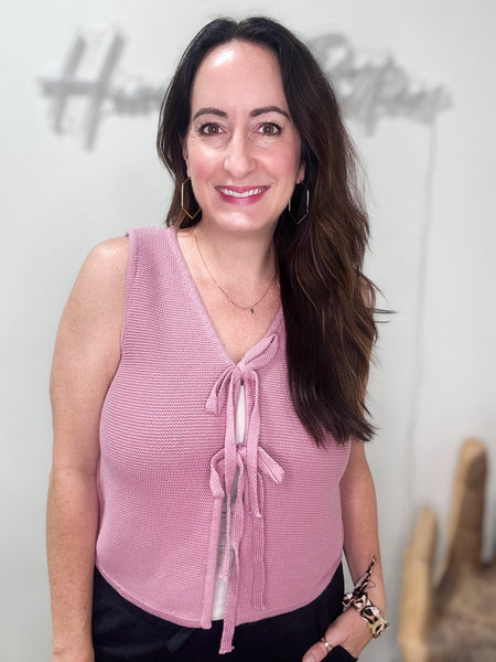 Dusty Rose Crochet Tie Vest