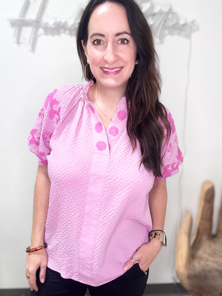 Lilac Embroidered Puff Sleeve Blouse