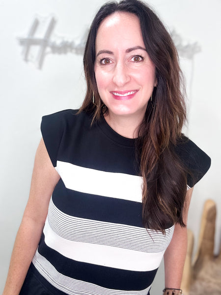 Black & Cream Striped Boxy Top