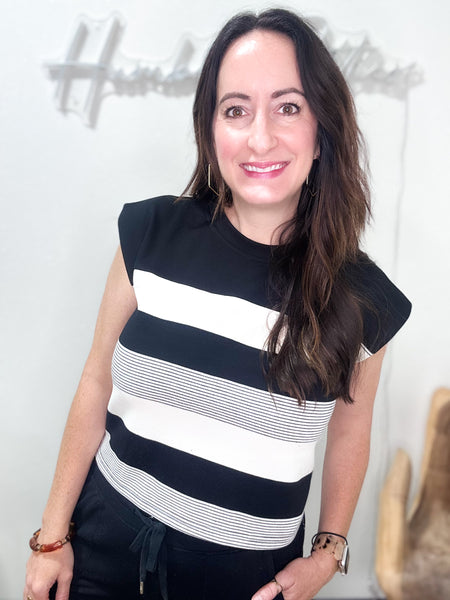 Black & Cream Striped Boxy Top