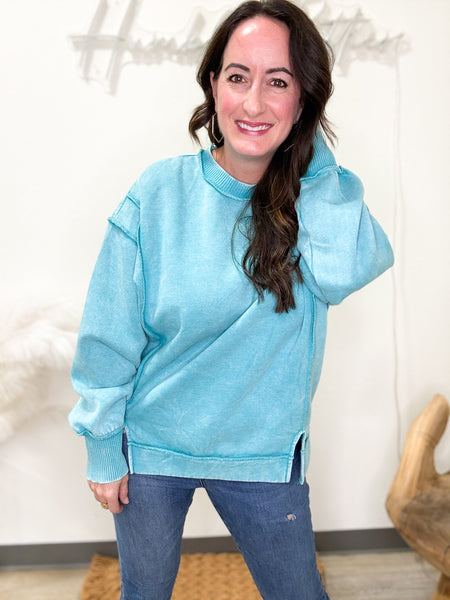 Turquoise Acid Washed Sweatshirts