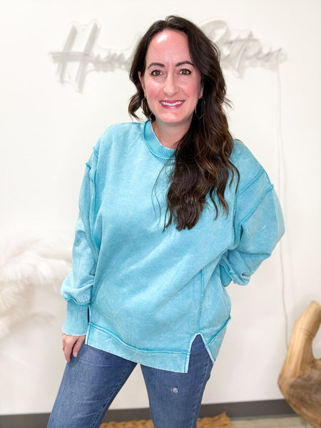 Turquoise Acid Washed Sweatshirts