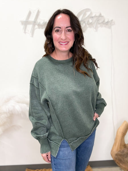 Olive Acid Washed Sweatshirt