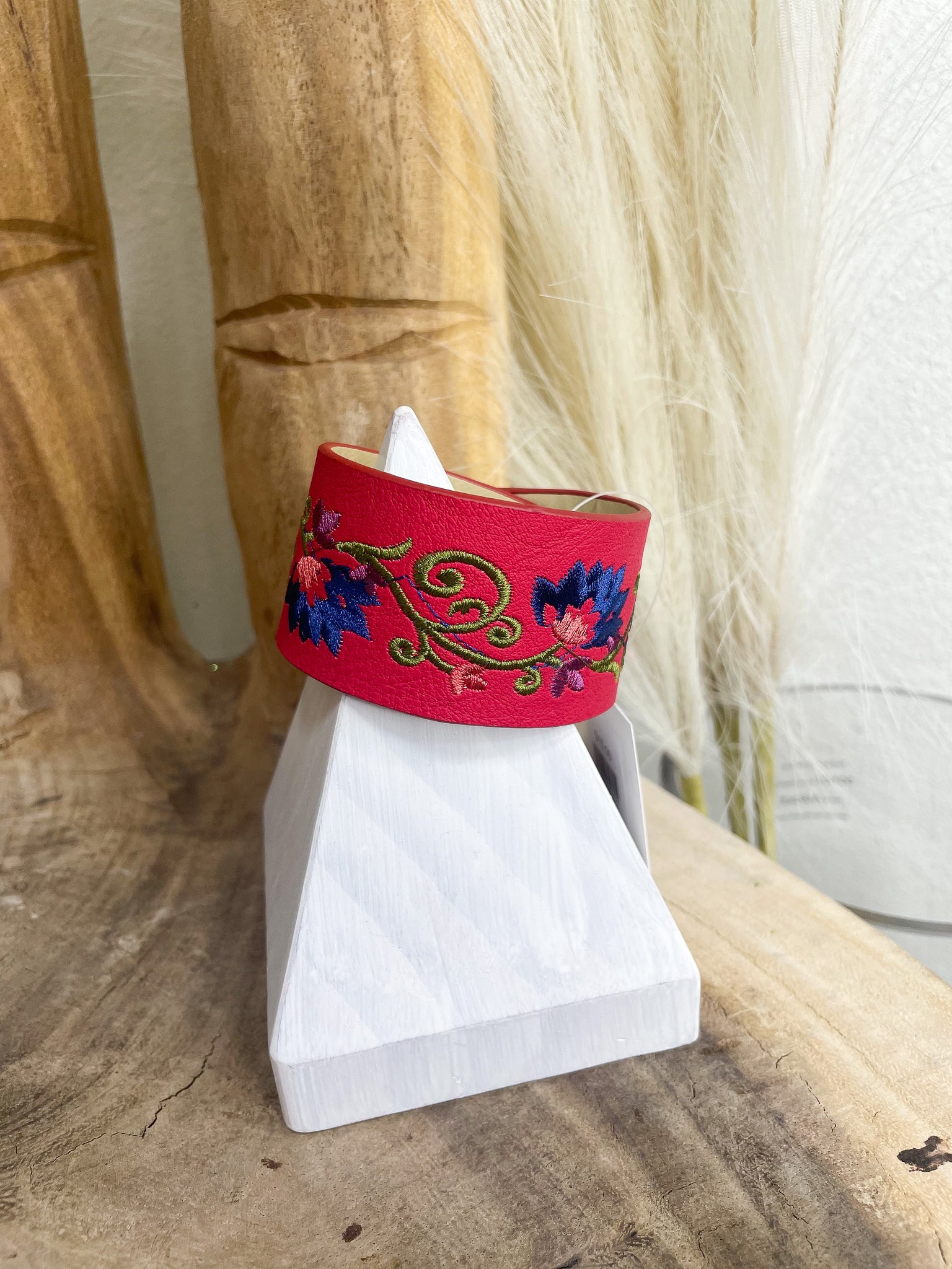 Red Embroidered Cuff Bracelet