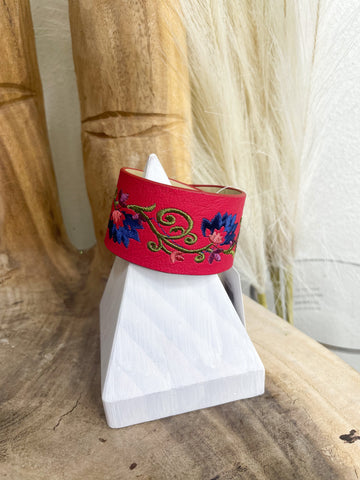 Red Embroidered Cuff Bracelet