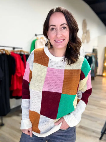 Multi Color Block Chekered Sweater