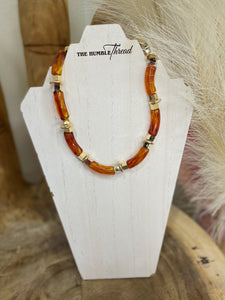 Amber and Gold Curved Necklace