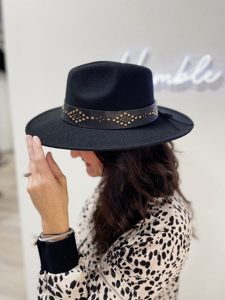 Black Studded Panama Hat