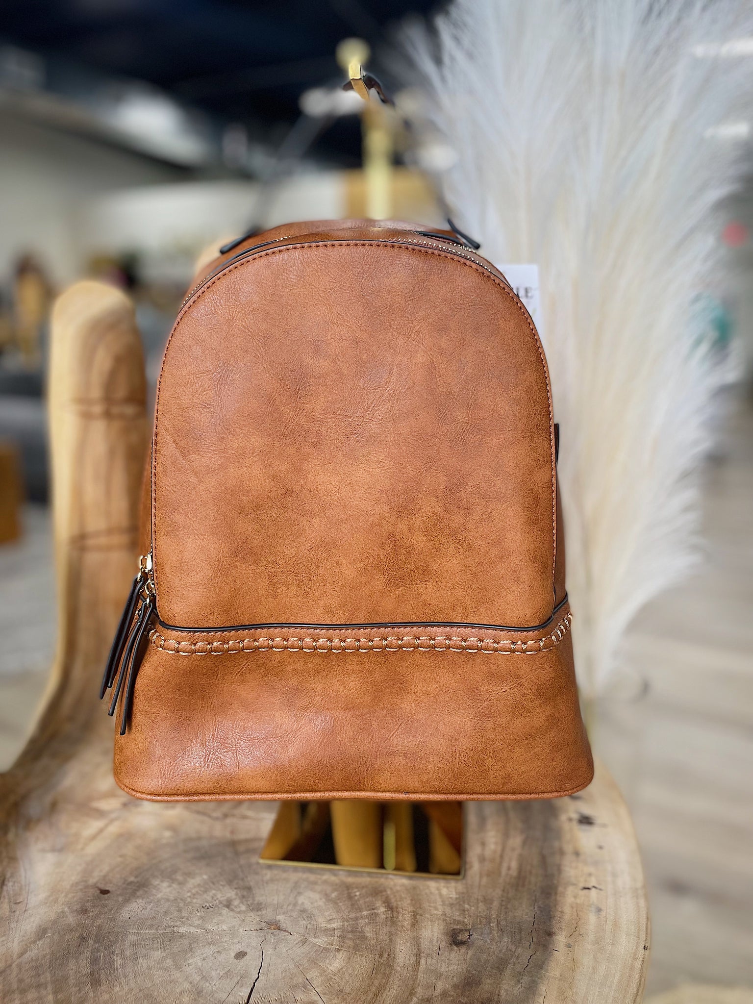 Brown Stitch Detail Backpack