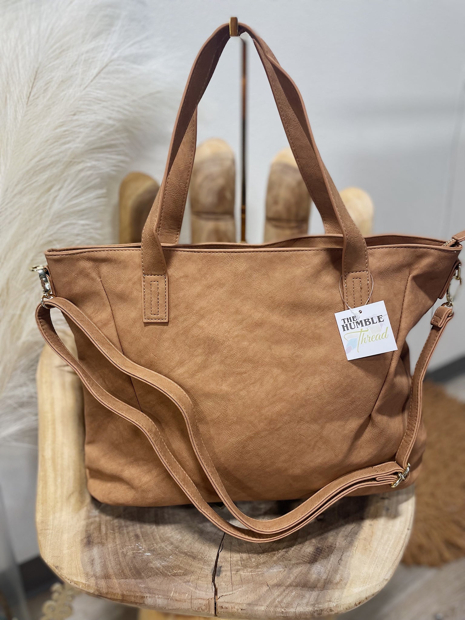 Camel Vegan Leather Handbag