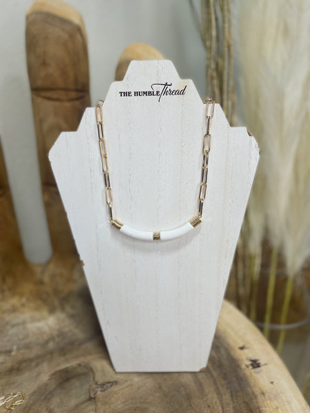 White and Gold Curved Bar Necklace