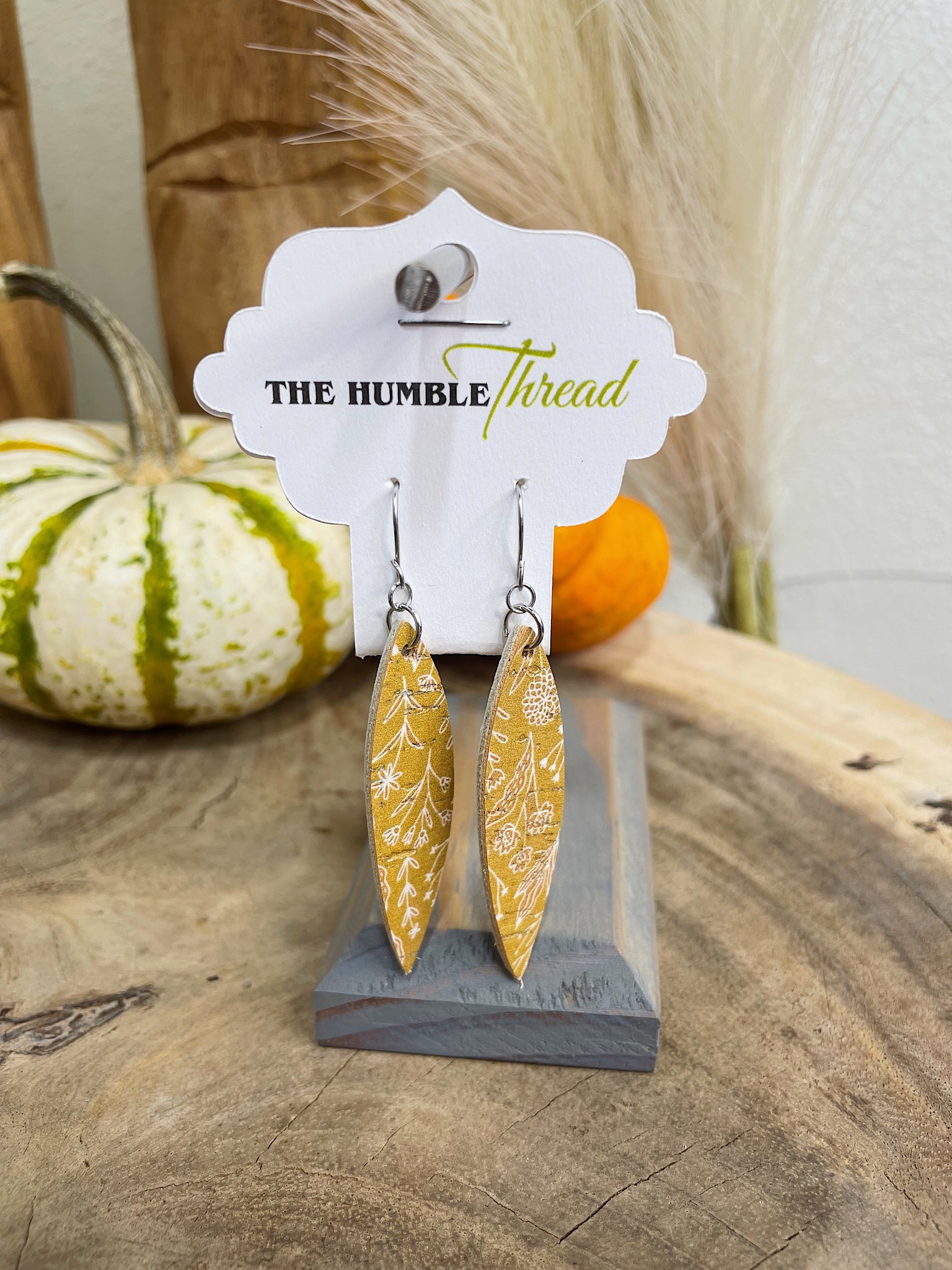 Mustard Floral Leaf Earrings