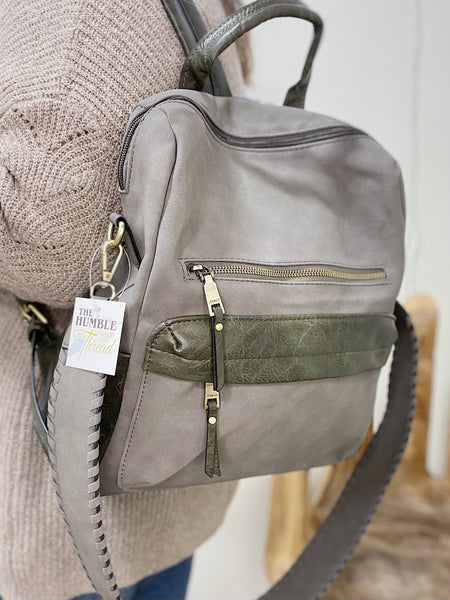 Gray Suede Convertible Backpack